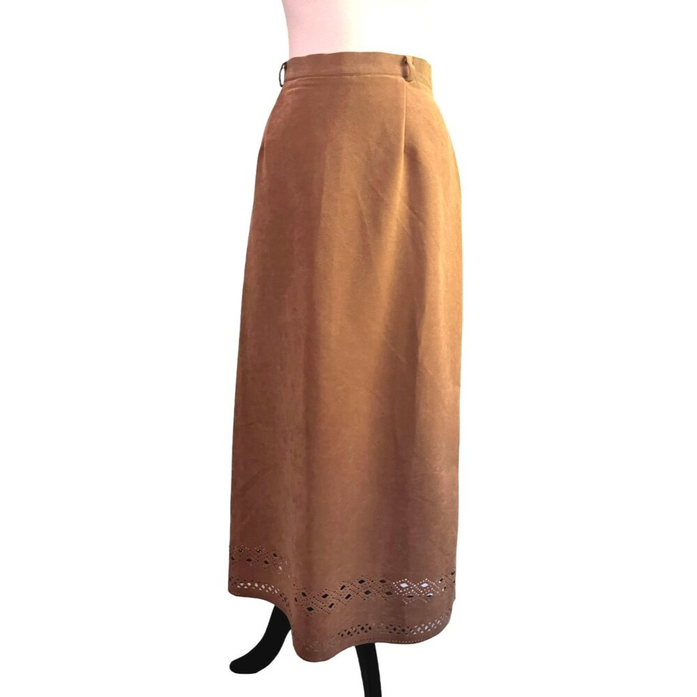 Bagatelle Vintage Tan Eyelet Cut Maxi Skirt Sz 14 Petite Boho Zipper Back with B